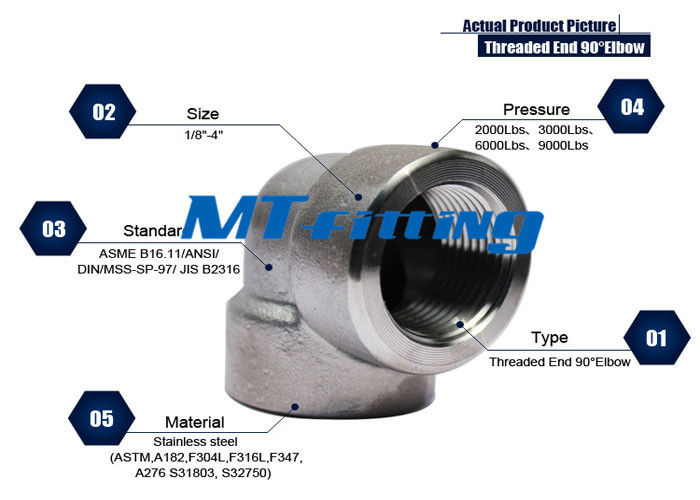 ASTM A182 / A105 Forged High Pressure Pipe Fittings , Stainless Steel 90 Degree Elbow